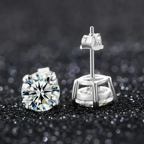 Certified 4.0ctw VVS Moissanite Diamond Solid 925 Sterling Silver Stud Earrings - Picture 3 of 8